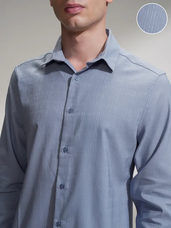 Highlander Men Blue Self Design Slim Fit Casual Shirt