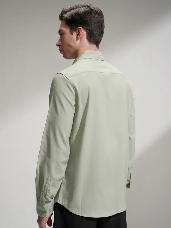 Highlander Men Green Self Design Slim Fit Casual Shirt