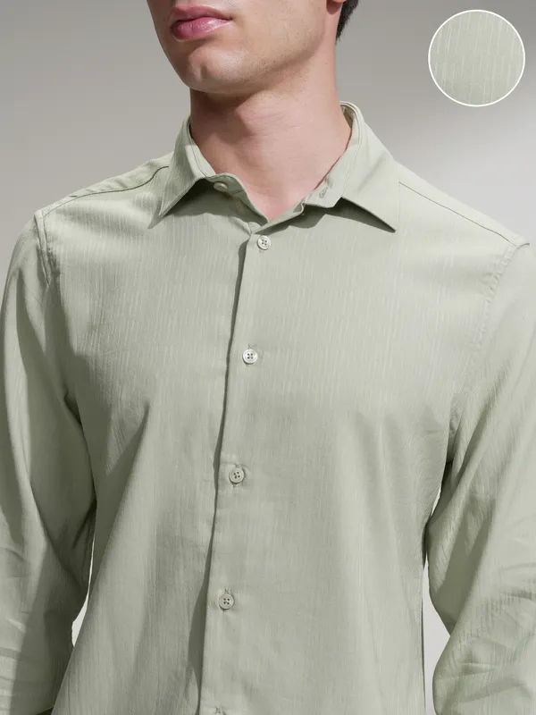 Highlander Men Green Self Design Slim Fit Casual Shirt