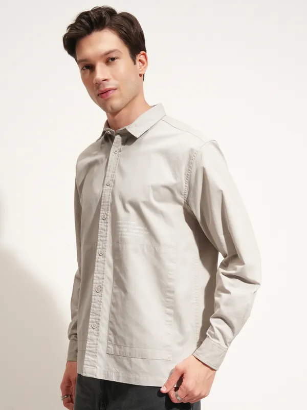 Highlander Men Grey Printed Oversized Fit Casual Shirt