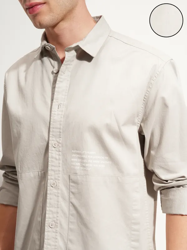 Highlander Men Grey Printed Oversized Fit Casual Shirt