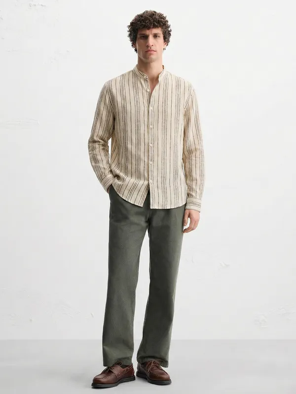 Highlander Men Green Striped Relaxed Fit Casual Shirt