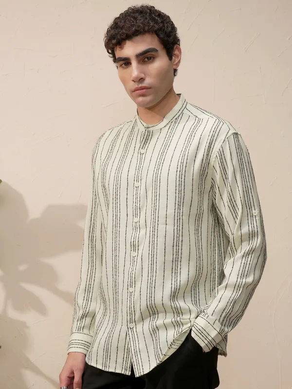 Highlander Men Green Striped Relaxed Fit Casual Shirt