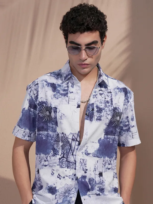 Highlander Men Purple Printed Slim Fit Casual Shirt