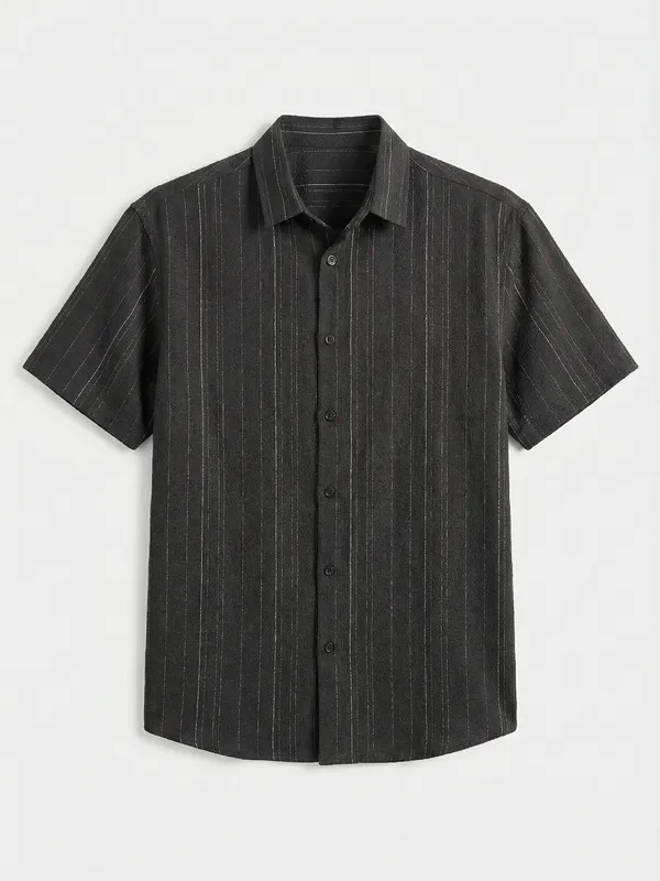 Highlander Men Black Striped Relaxed Fit Casual Shirt