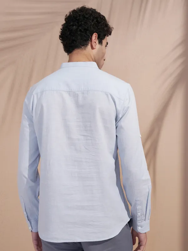 Highlander Men Blue Self Design Slim Fit Casual Shirt