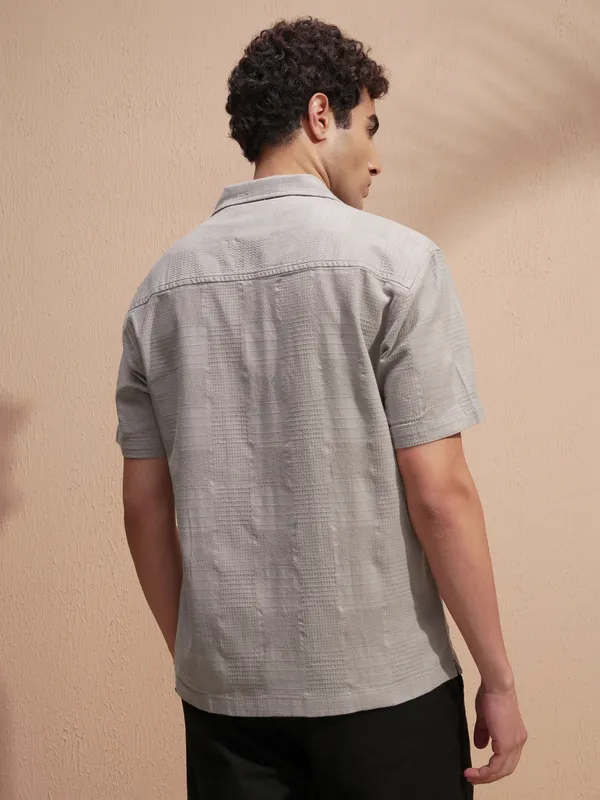Highlander Men Grey Self Design Relaxed Fit Casual Shirt
