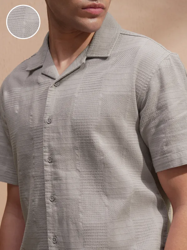 Highlander Men Grey Self Design Relaxed Fit Casual Shirt