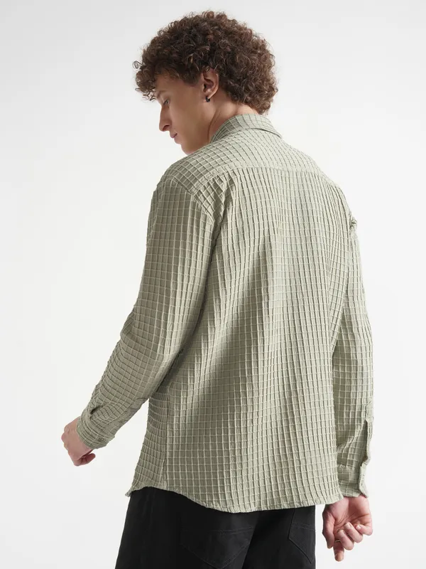 Highlander Men Grey Self Design Relaxed Fit Casual Shirt