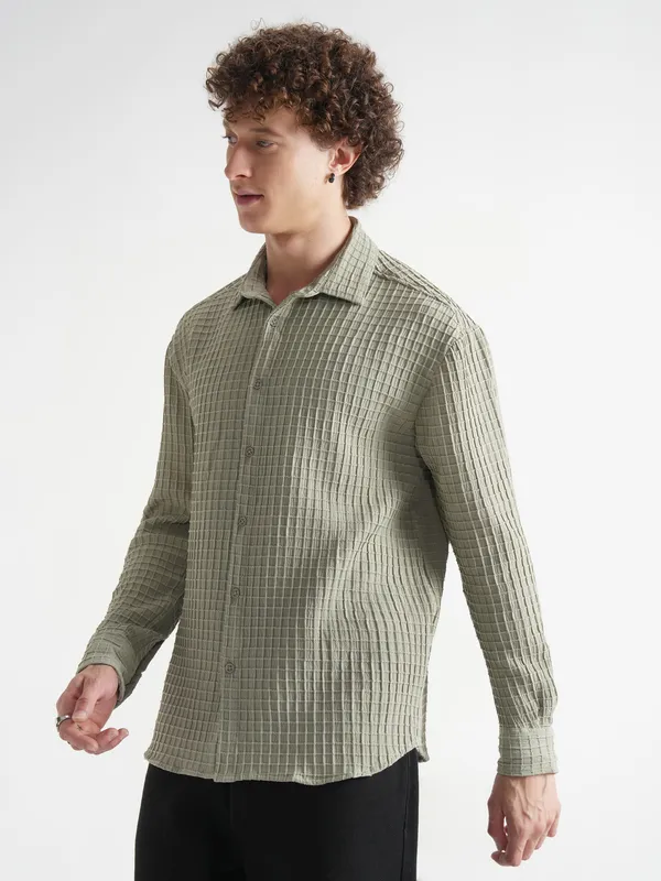 Highlander Men Grey Self Design Relaxed Fit Casual Shirt