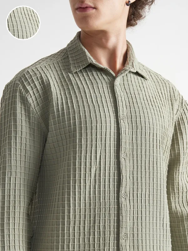 Highlander Men Grey Self Design Relaxed Fit Casual Shirt