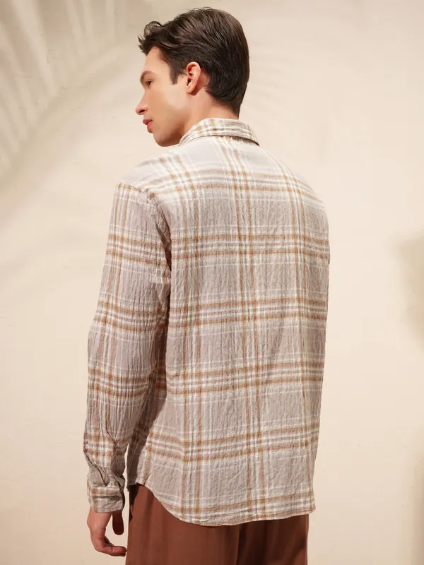 Highlander Men Tan Checked Relaxed Fit Casual Shirt