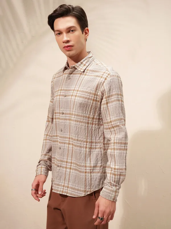 Highlander Men Tan Checked Relaxed Fit Casual Shirt