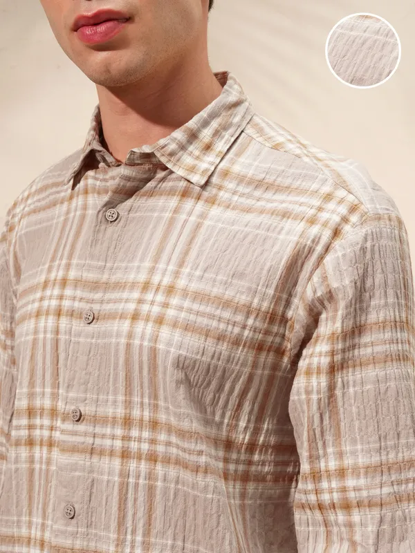 Highlander Men Tan Checked Relaxed Fit Casual Shirt