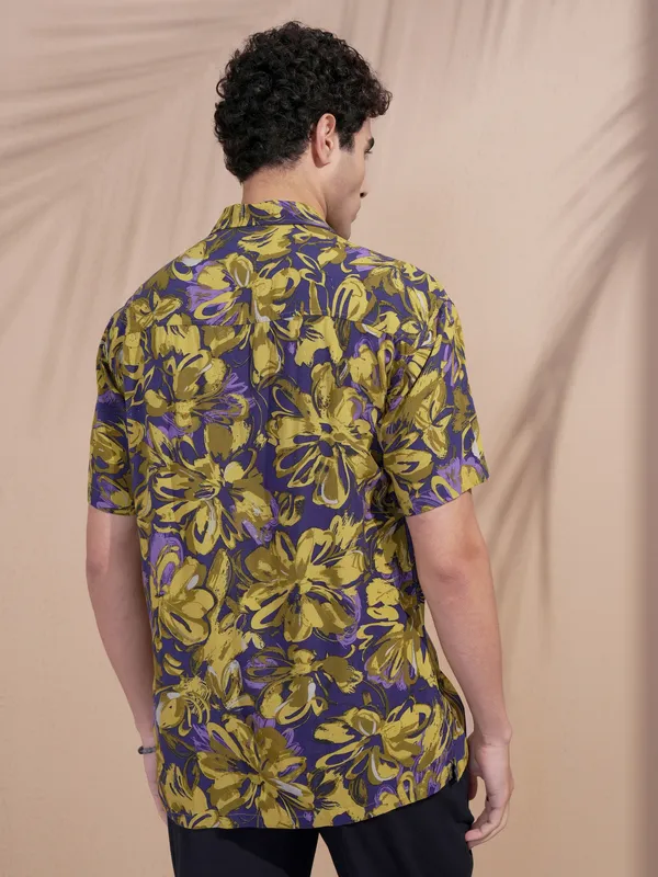 Highlander Men Navy Blue Printed Relaxed Fit Casual Shirt