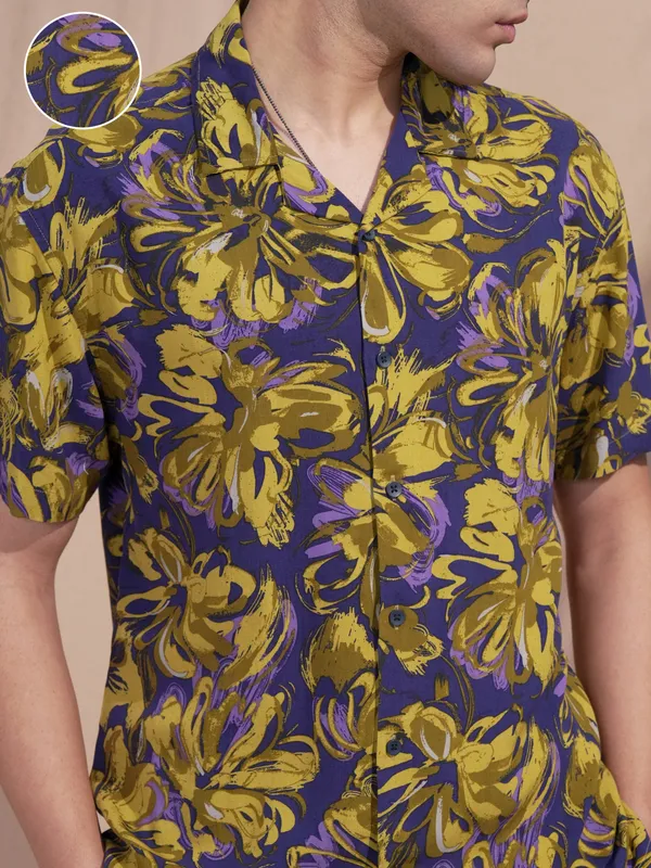 Highlander Men Navy Blue Printed Relaxed Fit Casual Shirt