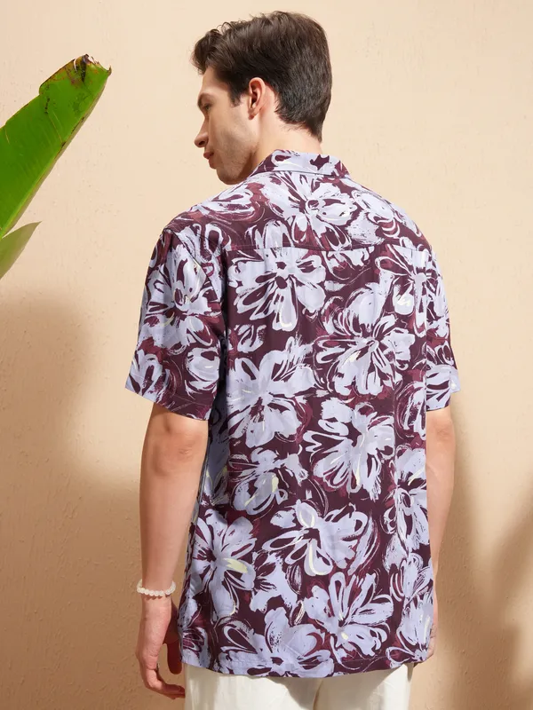 Highlander Men Burgundy Printed Relaxed Fit Casual Shirt