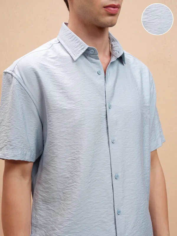 Highlander Men Blue Self Design Relaxed Fit Casual Shirt