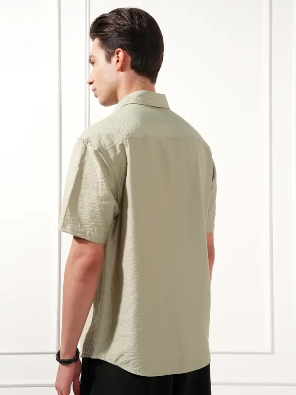 Highlander Men Grey Self Design Relaxed Fit Casual Shirt