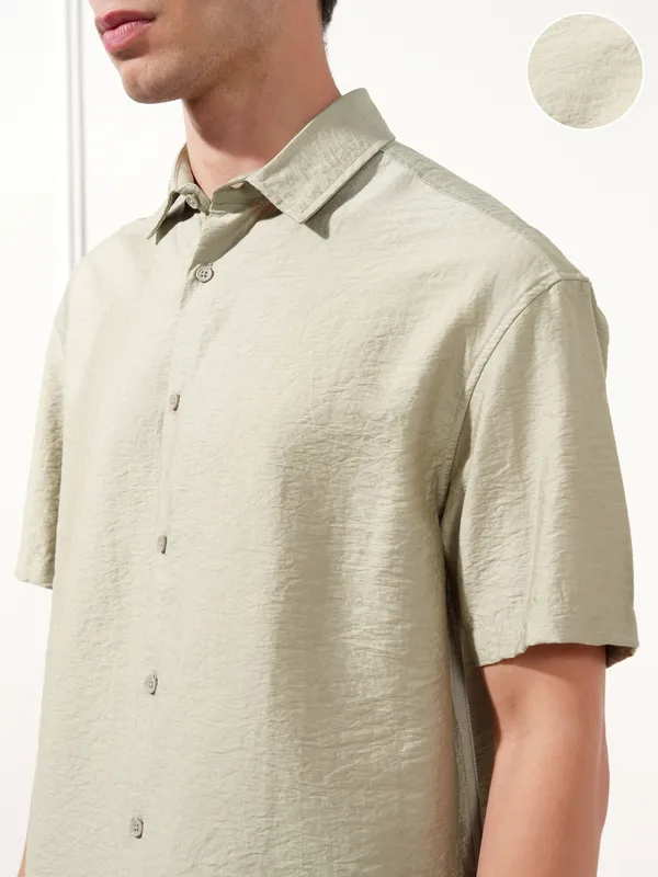 Highlander Men Grey Self Design Relaxed Fit Casual Shirt