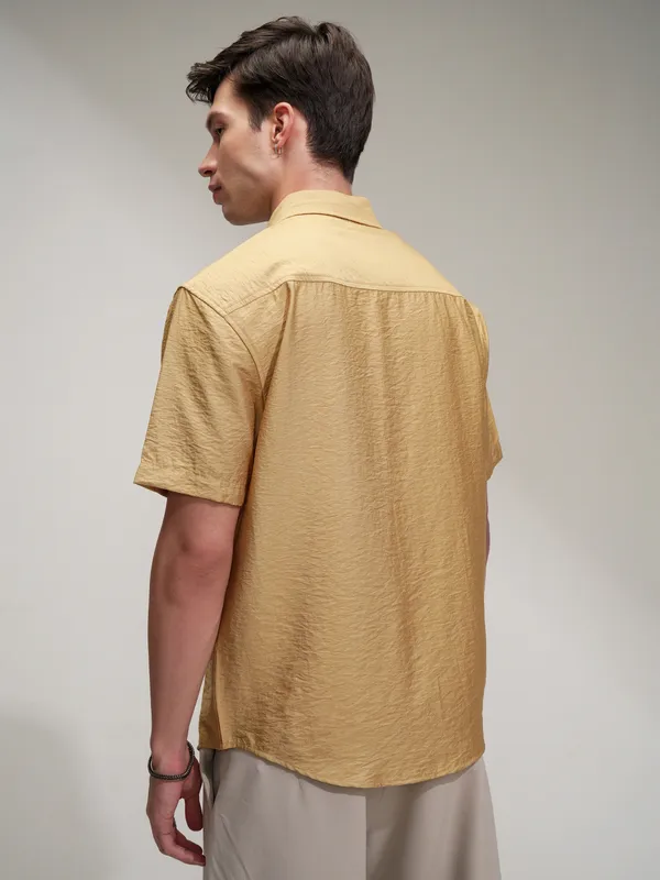 Highlander Men Mustard Self Design Relaxed Fit Casual Shirt