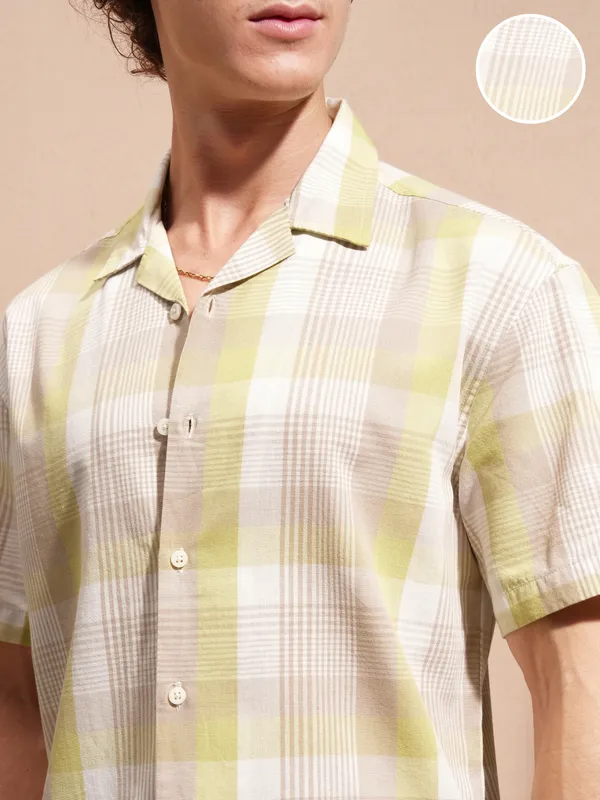 Highlander Men Yellow Checked Relaxed Fit Casual Shirt