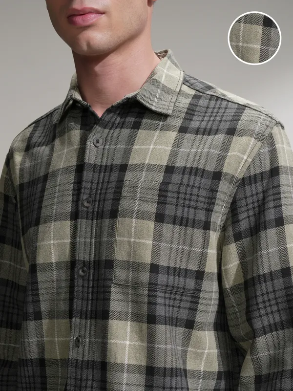 Highlander Men Olive Checked Relaxed Fit Casual Shirt