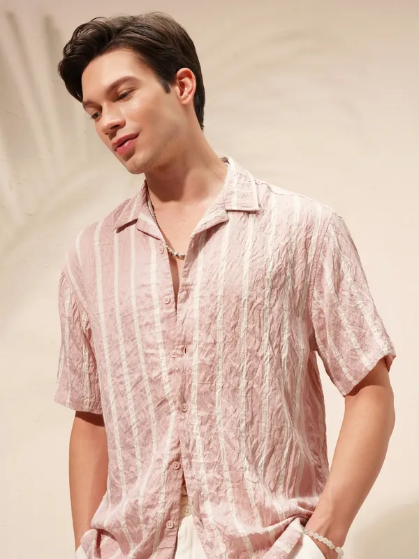 Highlander Men Pink Striped Relaxed Fit Casual Shirt