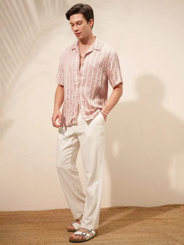Highlander Men Pink Striped Relaxed Fit Casual Shirt