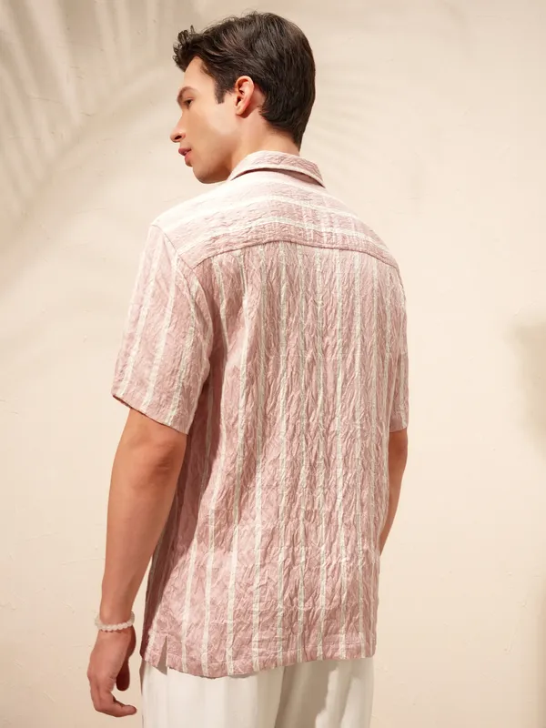Highlander Men Pink Striped Relaxed Fit Casual Shirt