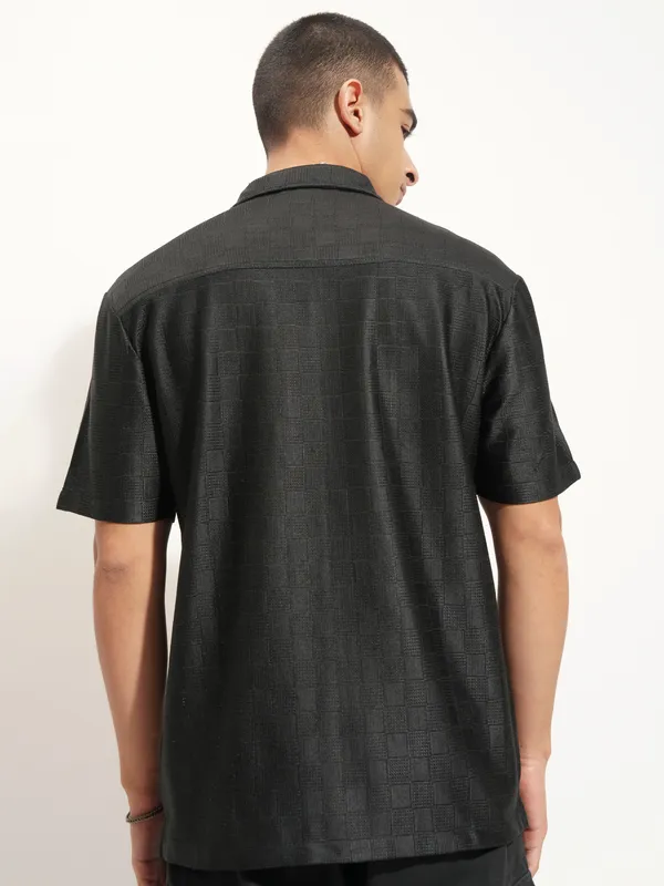 Highlander Men Black Self Design Oversized Fit Casual Shirt