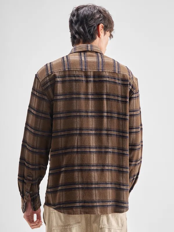 Highlander Men Brown Checked Relaxed Fit Casual Shirt