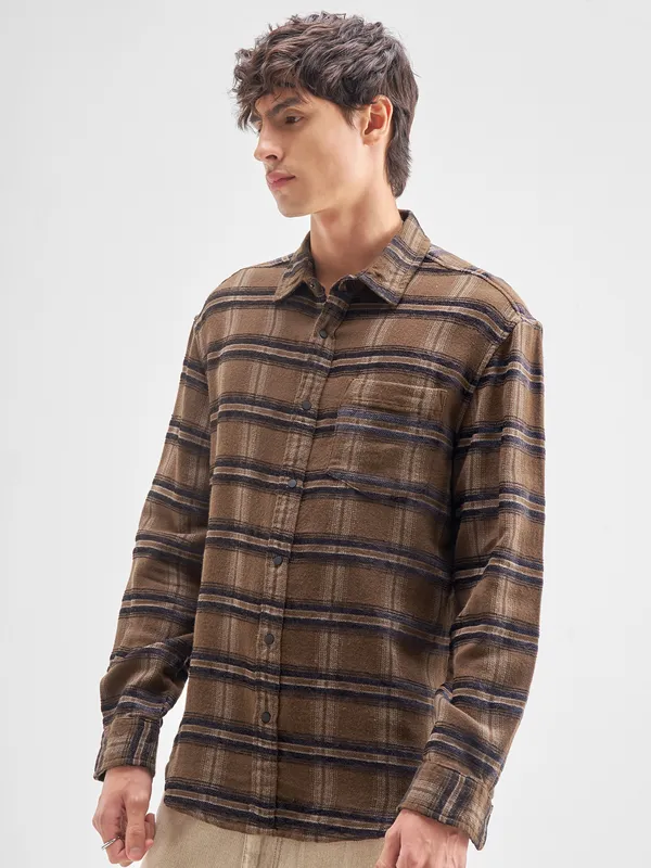 Highlander Men Brown Checked Relaxed Fit Casual Shirt