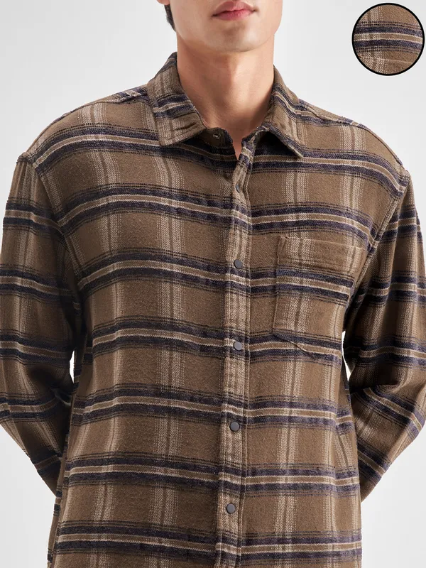 Highlander Men Brown Checked Relaxed Fit Casual Shirt