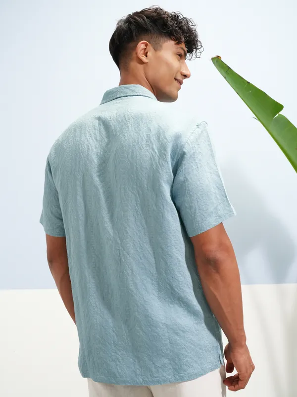 Highlander Men Blue Self Design Relaxed Fit Casual Shirt