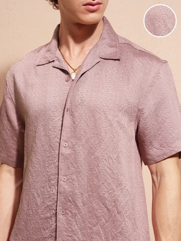 Highlander Men Lavender Self Design Relaxed Fit Casual Shirt