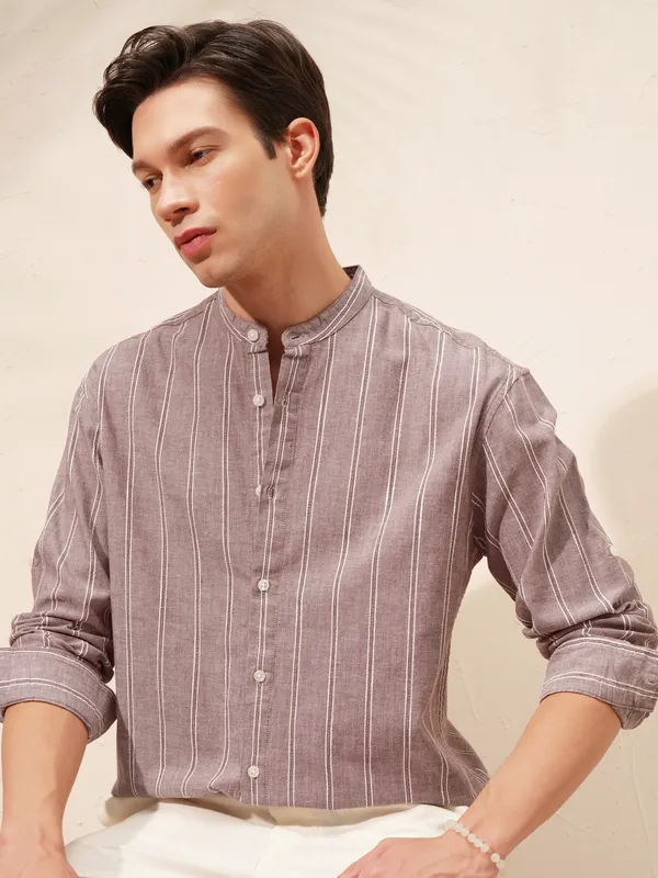 Highlander Men Purple Striped Relaxed Fit Casual Shirt