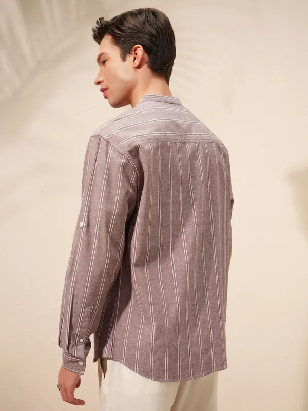 Highlander Men Purple Striped Relaxed Fit Casual Shirt