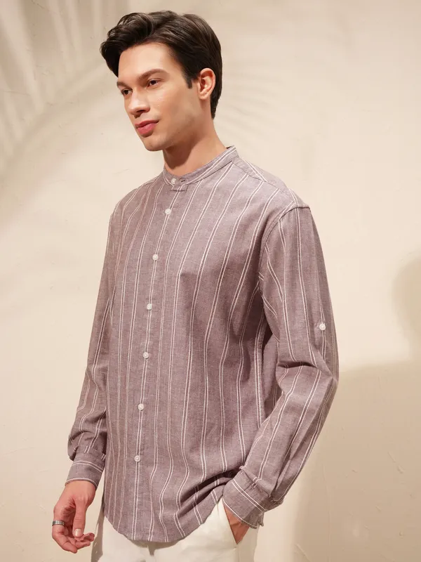Highlander Men Purple Striped Relaxed Fit Casual Shirt