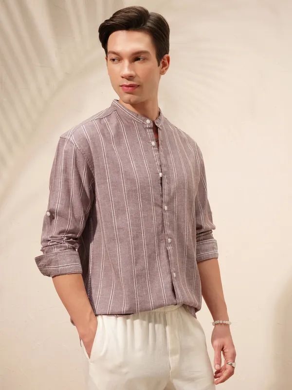 Highlander Men Purple Striped Relaxed Fit Casual Shirt