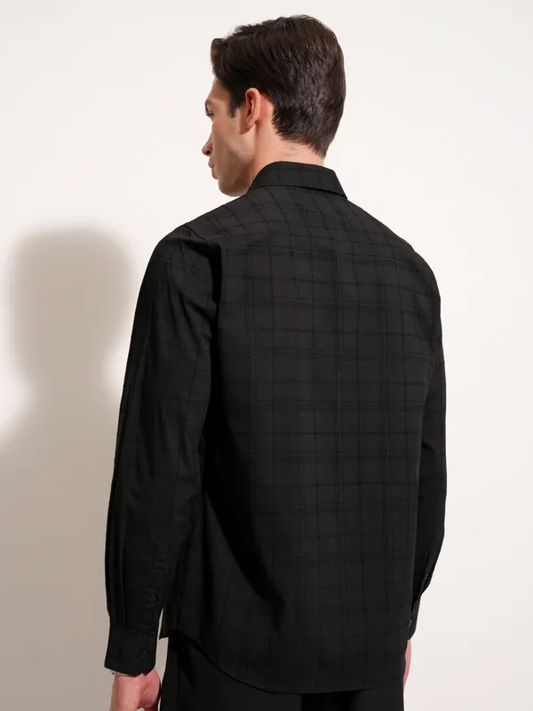 Highlander Men Black Self Design Slim Fit Casual Shirt