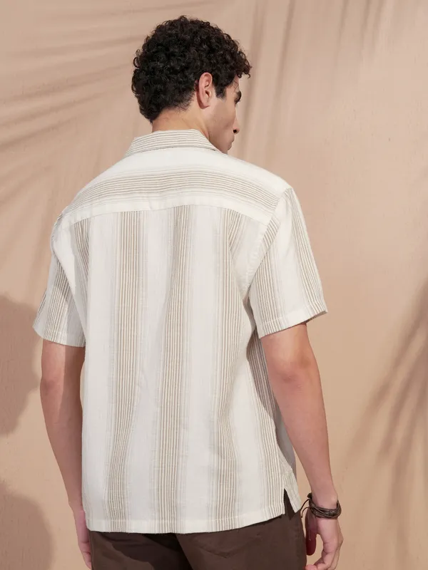 Highlander Men White Striped Relaxed Fit Casual Shirt