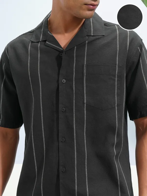 Highlander Men Black Striped Relaxed Fit Casual Shirt