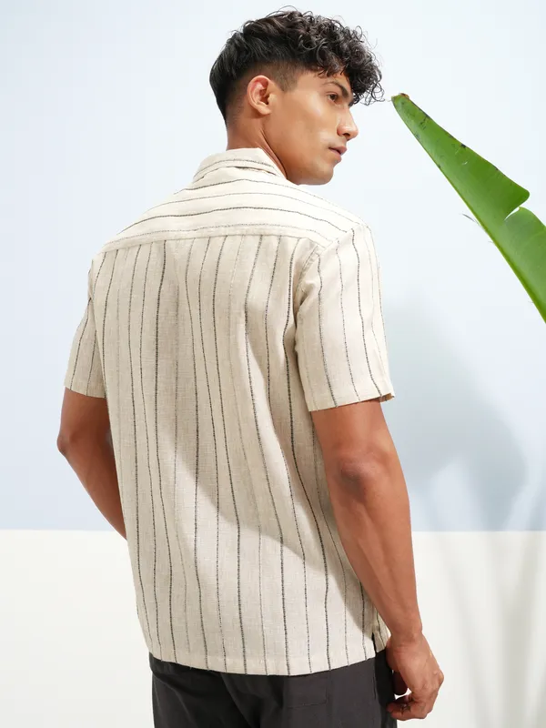 Highlander Men Beige Striped Relaxed Fit Casual Shirt