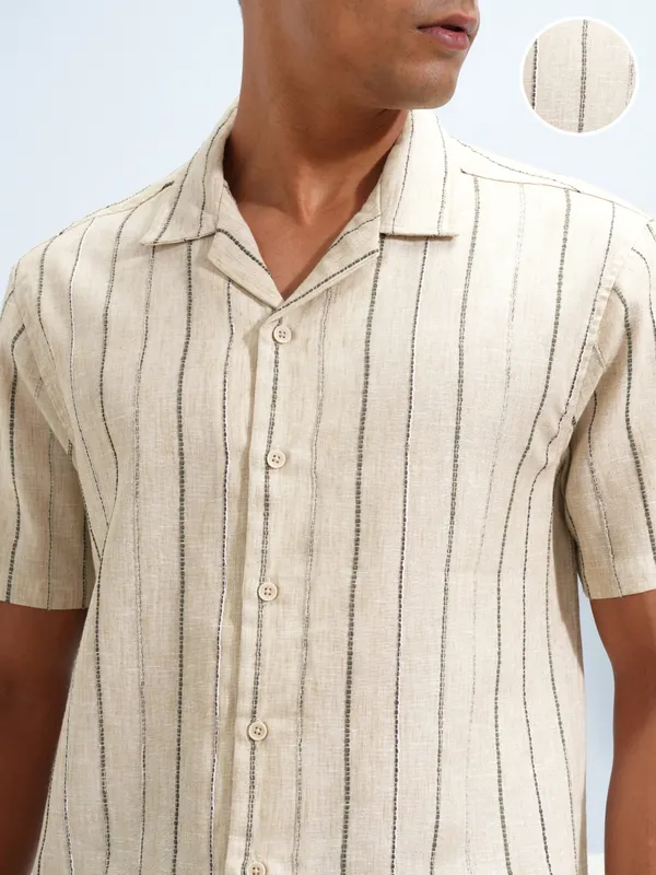 Highlander Men Beige Striped Relaxed Fit Casual Shirt
