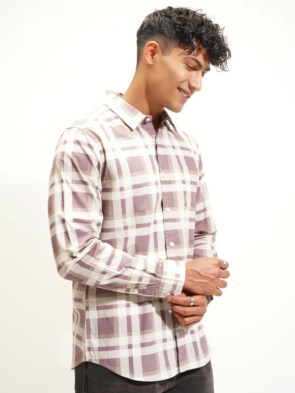 Highlander Men Brown Checked Slim Fit Casual Shirt