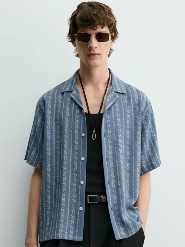 Highlander Men Blue Printed Relaxed Fit Casual Shirt