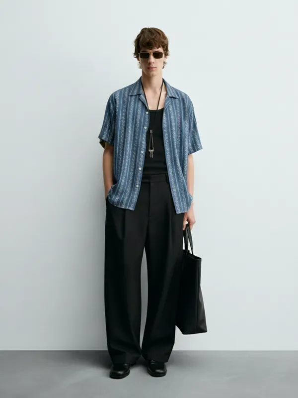 Highlander Men Blue Printed Relaxed Fit Casual Shirt