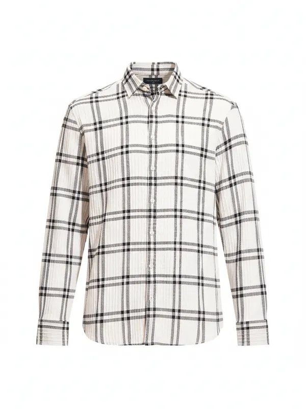 Highlander Men Cream Checked Relaxed Fit Casual Shirt