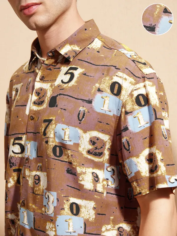 Highlander Men Rust Printed Relaxed Fit Casual Shirt